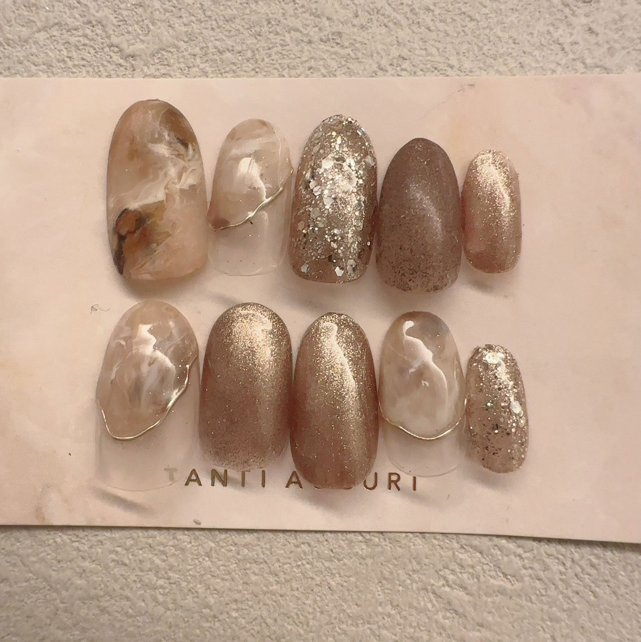 オーダーネイルチップNo.55 カフェラテ風 マーブル ぷっくり