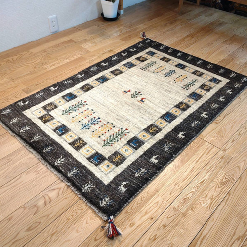 ペルシャ　ギャッベ　マット 新規入荷】ペルシャ ギャッベ 玄関マット 88x63cm 黄金色 生命の