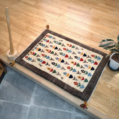 ギャッベ ペルシャ絨毯 88x63cm ギャベ 玄関マット 手織り ラグ 絨毯