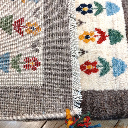 新規入荷】ペルシャ ギャッベ 玄関マット 94x66cm 花 グレー