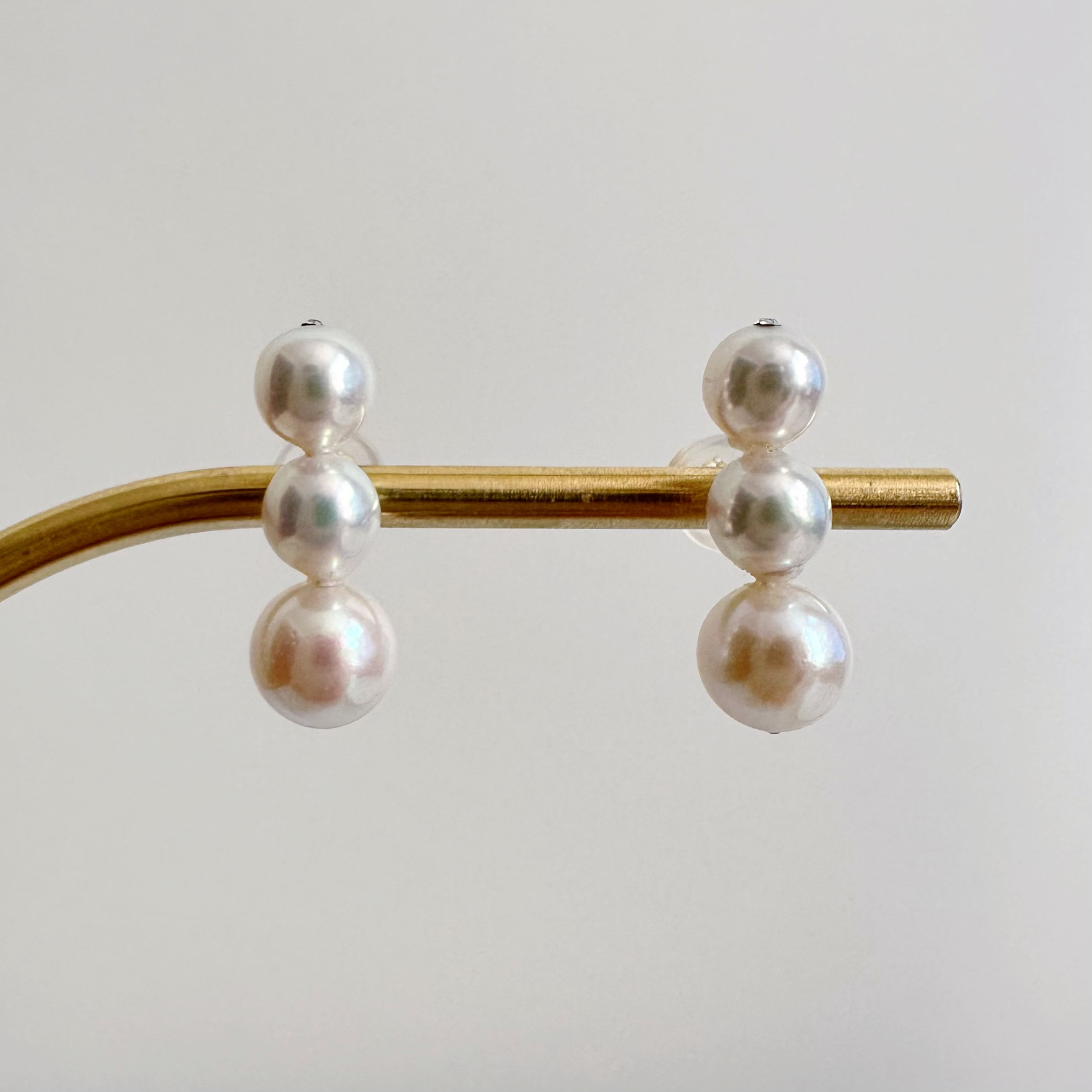 k18 アコヤパール　3連　ピアス　イヤリング