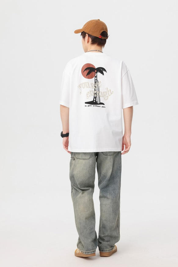 夏の新作メンズリゾート半袖コットンTシャツゆったりカジュアル W300 6枚目の画像