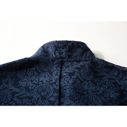綿麻ジャガード織長袖ワンピース　チャイナドレス風ワンピース　ネイビー　2サイズ4色　L323 10枚目の画像