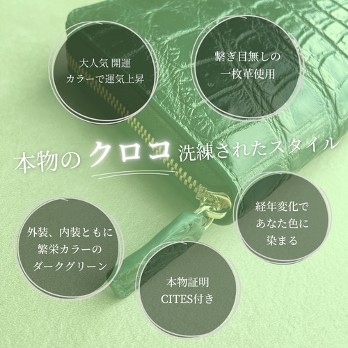 クロコダイル長財布/シャム/一枚革/高品質/人気色/ダークグリーン