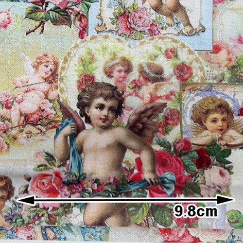 ヴィンテージ コラージュ デザイン 天使 キューピッド コットン生地 45