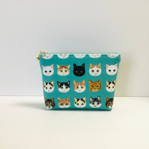 ファスナーポーチ 14cm ミニポーチ 猫たち デジタルプリント ポーチ こ
