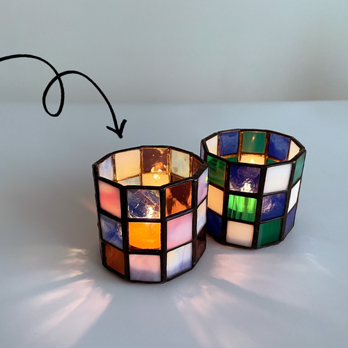 Ichimatsuシリーズ10面〜ステンドグラスキャンドルホルダー（ピンク