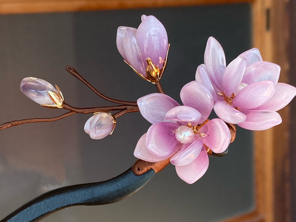 【新色】紫木蓮の木製一本かんざし　 4枚目の画像