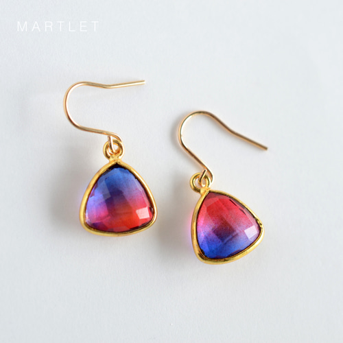 14kgf ガラスストーン ブルー＆レッド バイカラー ピアス/イヤリング