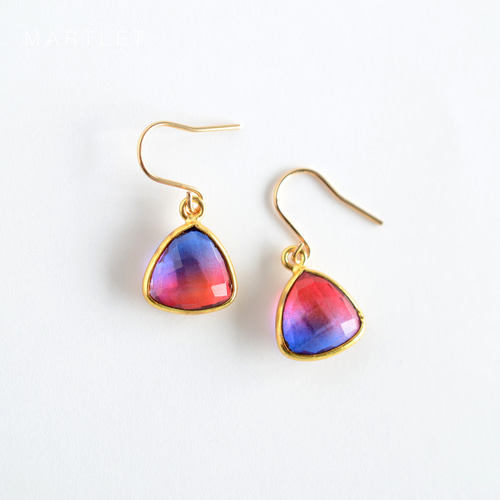 14kgf ガラスストーン ブルー＆レッド バイカラー ピアス/イヤリング