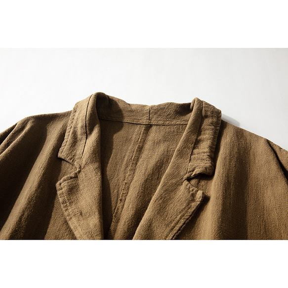 綿麻大きいサイズジャケット　水洗いテーラード　スーツ ブレザージャケット　イエロー　3色フリーサイズL324 3枚目の画像