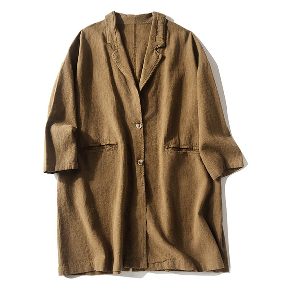 綿麻大きいサイズジャケット　水洗いテーラード　スーツ ブレザージャケット　イエロー　3色フリーサイズL324 1枚目の画像