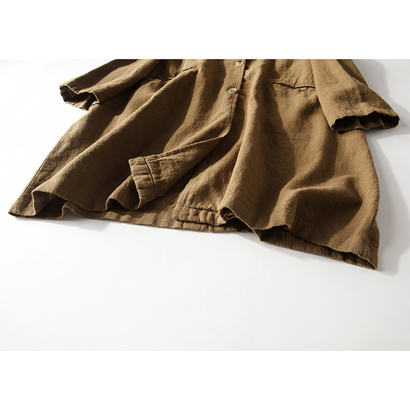 綿麻大きいサイズジャケット　水洗いテーラード　スーツ ブレザージャケット　イエロー　3色フリーサイズL324 8枚目の画像