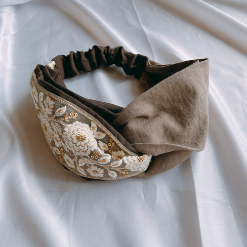 ヘアバンド♡インド刺繍リボン ターバン クロスターバン ヘア