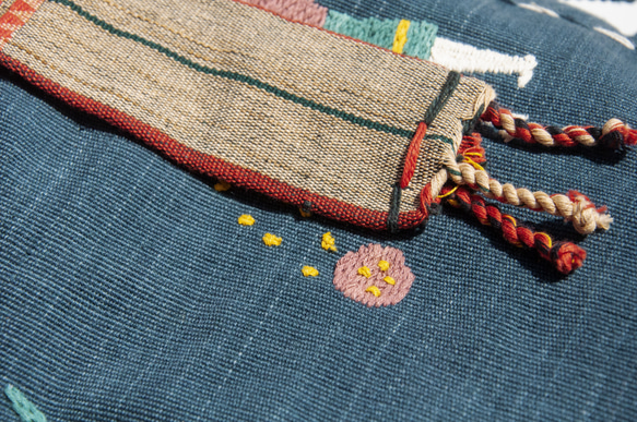 手縫いの純綿サイドバックパック刺繍クロスボディバッグ手刺繍ショルダーバッグブルー染料バッグ - レインボーアニマルブルー染料刺繍 11枚目の画像