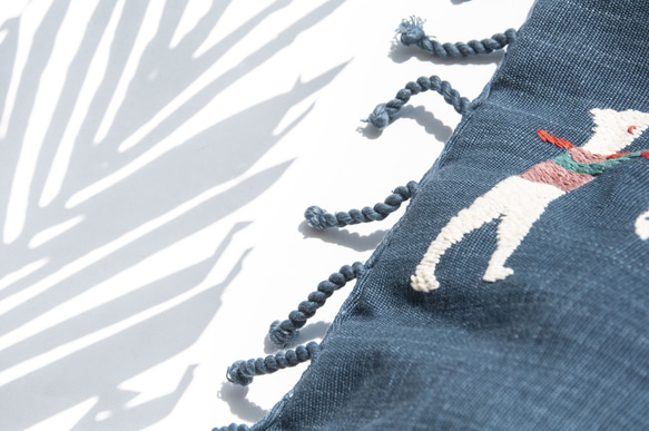 手縫いの純綿サイドバックパック刺繍クロスボディバッグ手刺繍ショルダーバッグブルー染料バッグ - レインボーアニマルブルー染料刺繍 18枚目の画像