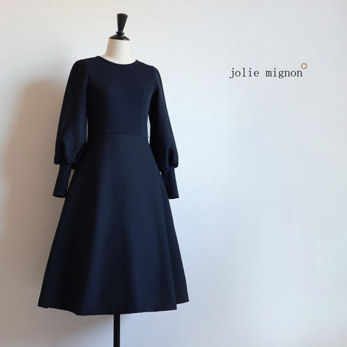 セレモニーに◎】異素材パフスリーブ ドッキングワンピース【ダーク  