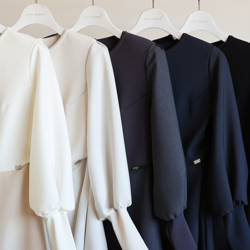 セレモニーに◎】異素材パフスリーブ ドッキングワンピース