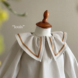…半袖可…✂︎ “louis” 80-130size さんかく襟のスモックブラウス　ベージュストライプ　入園入学 4枚目の画像