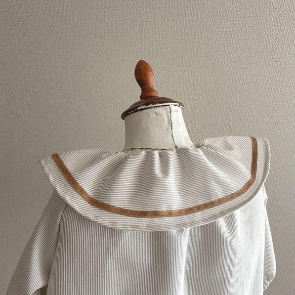 …半袖可…✂︎ “louis” 80-130size さんかく襟のスモックブラウス　ベージュストライプ　入園入学 5枚目の画像