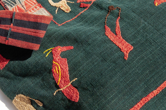 手縫いの純綿サイドバックパック刺繍クロスボディバッグ手刺繍ショルダーバッグブルー染料バッグ - レインボーアニマルブルー染料刺繍 13枚目の画像