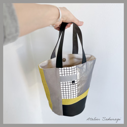 〈一点もの〉cut cloth bag バケツトート/yellow & silver No.2 2枚目の画像