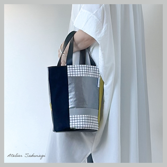 〈一点もの〉cut cloth bag バケツトート/yellow & silver No.2 3枚目の画像