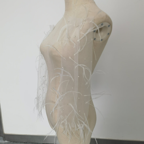 送料無料！ウェディングドレスグローブ フェザー ビーズ ロング  