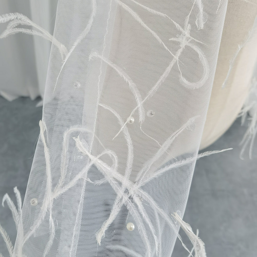 送料無料！ウェディングドレスグローブ フェザー ビーズ ロング  