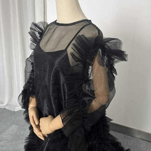 送料無料！パーティードレス オーガンジー ブラック キャミソール 妊婦  