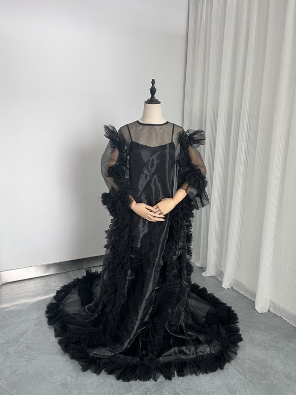 エリー　ELLIE オーガンジードレス　黒　ブラック　フリー　日本製　結婚式 エリー ELLIE オーガンジードレス 黒 ブラック フリー 日本製