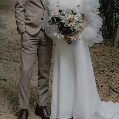 前撮りドレス　ウエディングドレス　キャミワンピース　結婚式　前撮り 実例写真！ 人気上昇！ウェディングドレス キャミソール パール