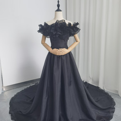 送料無料！ パーティードレス オフショルダー シワ ブラック 編み上げ