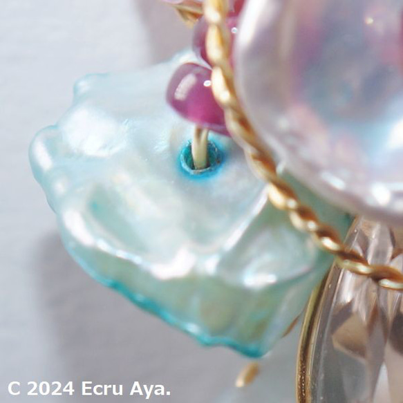 *花束* 水晶和芥末珍珠線耳環 第5張的照片