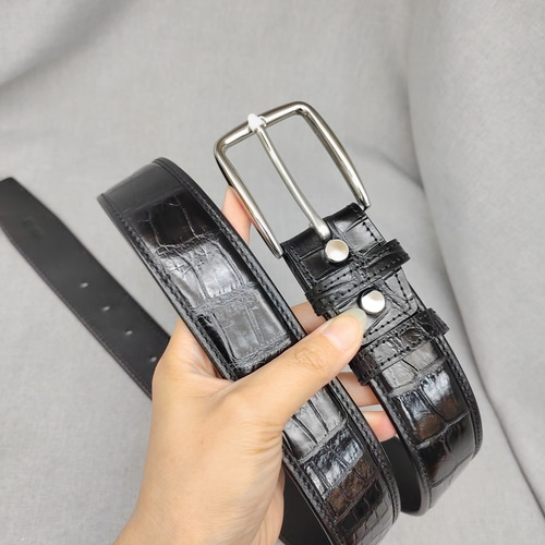 クロコダイルレザー 一枚革 ワニ革 メンズベルト レザーベルト 金具