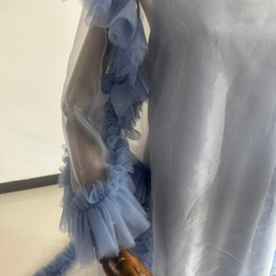 高品質！ブルー キャミソール+ ケープ風ドレス 抜群のおしゃれ見え 妊婦 前撮り結婚式 3枚目の画像