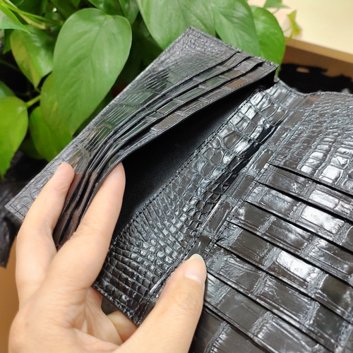 クロコダイル レザー ワニ革 本革 長財布 二つ折り財布 内外総