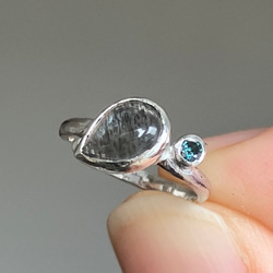 [免運費] 苔蘚海藍寶石與藍鑽石耳骨夾 (silve925) 第11張的照片