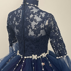 送料無料！ カラードレス ネイビー  ロングベール ビジュードレス  デザイン感  美しい花レース ウェディングド 14枚目の画像