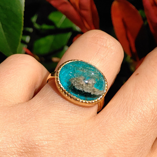 ガーデンルチルクォーツ × ターコイズ ダブレットストーン OVカボ