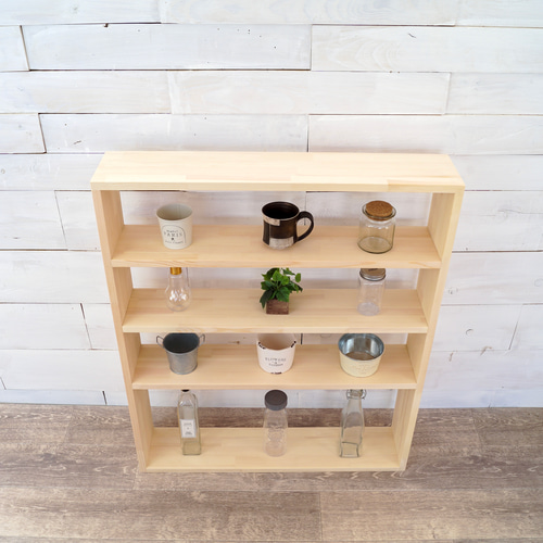 ①オープンシェルフ 4段 窓枠【受注】北欧 収納棚 25色 パイン 棚