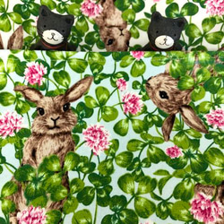 うさぎ　アイボリー地ピンク花　ポケット/ブルー地ピンク花　バッグ　クローバー　ウサギ　 8枚目の画像