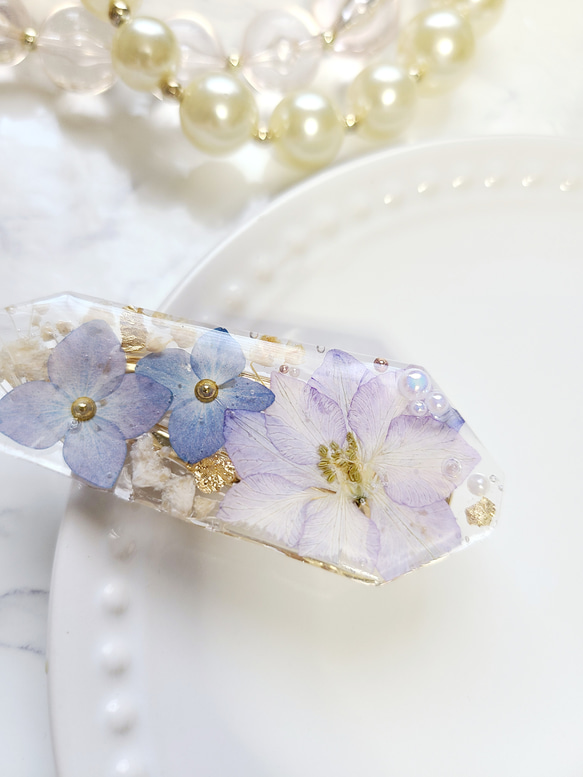 レジンヘアゴム クリップ 3連 ラベンダー 淡色 オーロラ 桜 春夏