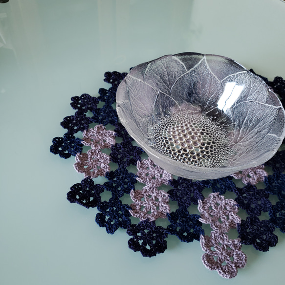 綿麻　かぎ針編み　マルチカバー　紫陽花 4枚目の画像