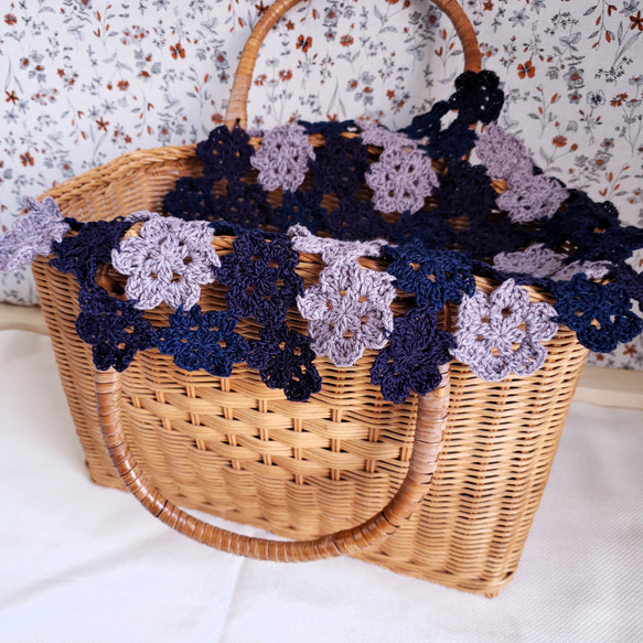 綿麻　かぎ針編み　マルチカバー　紫陽花 1枚目の画像