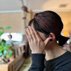 サイズ調節可能♪着物ヘアターバン(ボタニカル)♦︎ターバン　失敗しない　頭痛防止　快適ターバン　ヘアバンド　絹 5枚目の画像