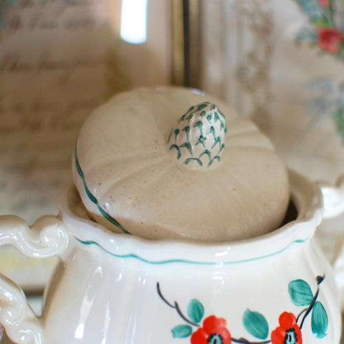 サルグミンヌ Sarreguemines シュガーポット 花リム 小花柄 〜1940年