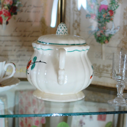 サルグミンヌ Sarreguemines シュガーポット 花リム 小花柄 〜1940年