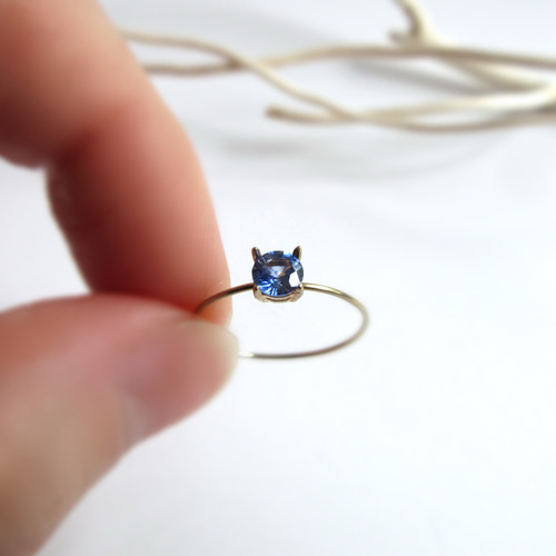 K10上質粒4mm「スリランカ産ブルーサファイア」ファセットリング【9月