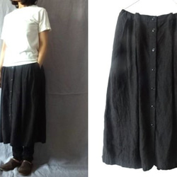 【受注制作】黒/天日干し40リネン　 オーバースカート 1枚目の画像